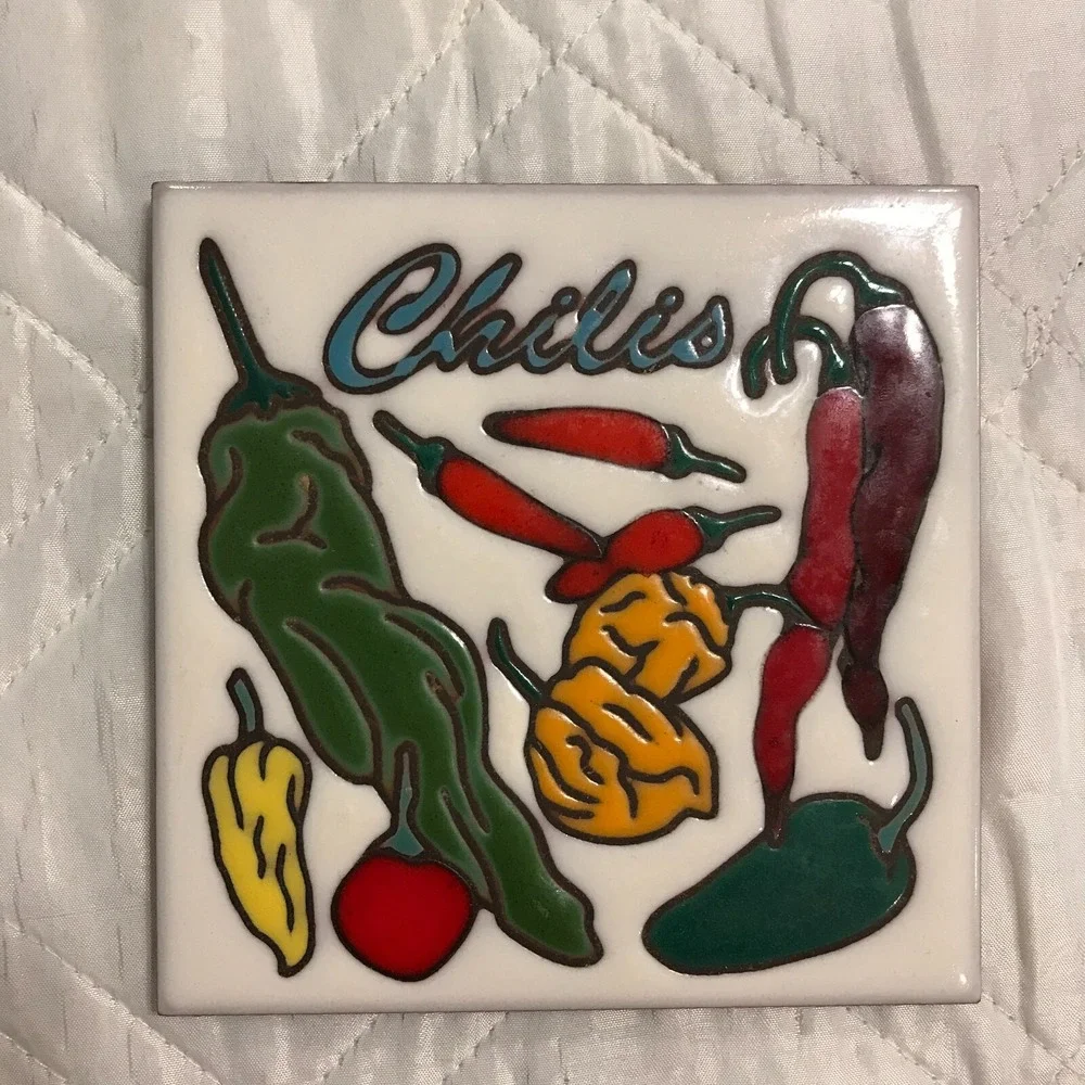 Masterworks Ceramic Art Tile Trivet Coaster Chili Peppers made in USA
